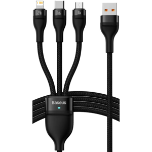 Kábel Baseus 3in1 Flash Series CASS040001, USB-A na USB-C, microUSB, Lightning 66W, 1,2m, čierny