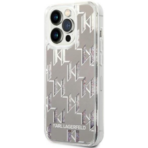 Plastové puzdro Karl Lagerfeld na Apple iPhone 14 Pro Max KLHCP14XLMNMS HC Liquid Glitter Monogram strieborné