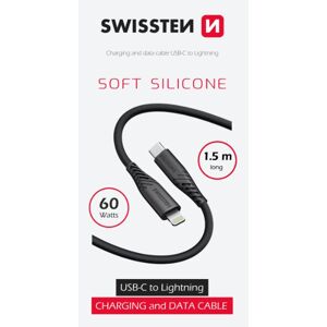 SWISSTEN SOFT SILICONE, USB-C na Lightning, 1.5m, 60W, čierrny