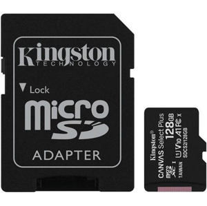 microSDHC Kingston Canvas Select Plus 128 GB Class 10 (r/w 100MB/s) + adaptér