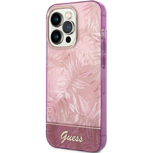 Puzdro Guess na Apple iPhone 14 Pro GUHCP14LHGJGHP Jungle ružové