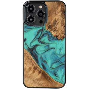 Drevené puzdro na Apple iPhone 14 Pro Max Bewood Unique Turquoise Wood and Resin tyrkysovo-čierne