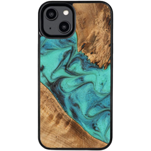 Drevené puzdro na Apple iPhone 14 Bewood Unique Turquoise Wood and Resin tyrkysovo-čierne