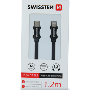 Kábel Swissten opletený USB-C/Lightning 1,2 M čierny