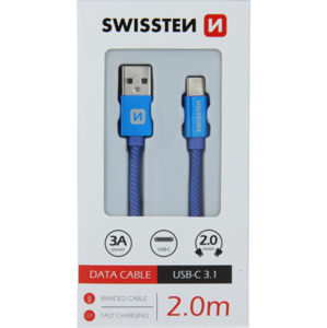 Kábel Swissten USB/USB-C 3.0A 2 m modrý
