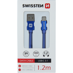 Kábel Swissten USB/USB-C 3.0A 1,2 m modrý