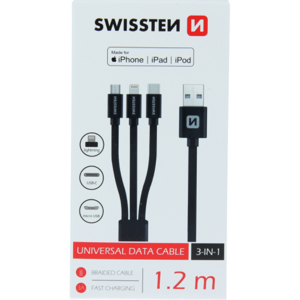 Dátový kábel Swissten 3v1 MFi 1,2 m čierny
