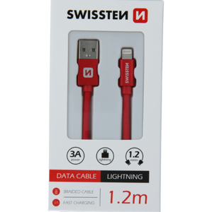 Kábel USB/Lightning (8 pin) Swissten 3.0A 1,2 m červený
