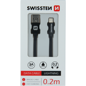 Kábel USB/Lightning (8 pin) Swissten 3.0A 0,2 m čierny