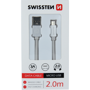 Kábel USB/Micro USB Swissten 3.0A 2m strieborný