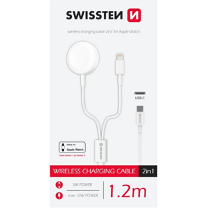 Kábel Swissten 2v1 na Apple Watch, Lightning/USB-C 5W, 1,2m, biely