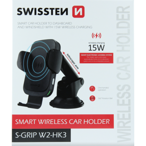 Držiak SWISSTEN S-GRIP s bezdrôtovým nabíjaním + vstup USB-C 15W čierny