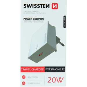 Adaptér USB-C Swissten Power Delivery 20W pre Apple zariadenia biely
