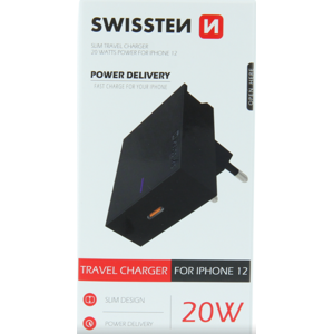 Adaptér USB-C Swissten Power Delivery 20W pre Apple zariadenia čierny