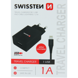 Nabíjačka Swissten Smart IC USB + Lightning (8pin), 1A, 5W čierna