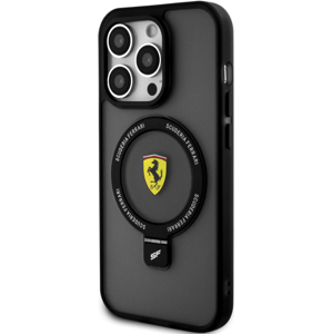 Plastové puzdro Ferrari na Apple iPhone 15 Pro Max FEHMP15XUSCAK Ring Stand MagSafe čierne