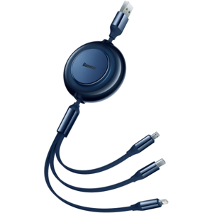 Kábel Baseus Bright Mirror 3v1 CAMJ010003, microUSB, USB-C, Lightning, 3,5A 1.1m, modrý