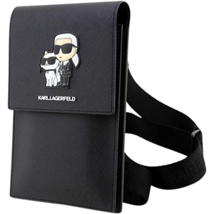 Univerzálne puzdro Karl Lagerfeld na smartfón KLWBSAKCPMK Saffiano Metal Logo NFT Wallet Phone Bag Black