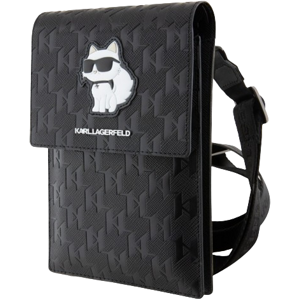 Univerzálne puzdro Karl Lagerfeld na smartfón KLWBSAKHPCK Saffiano Monogram Wallet Phone Bag Choupette NFT čierne