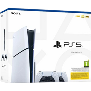 Sony PlayStation 5 Slim + PlayStation 5 DualSense Wireless Controllers, black & white