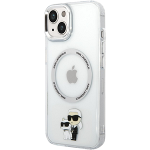 Plastové puzdro Karl Lagerfeld na Apple iPhone 15 KLHMP15SHNKCIT IML Karl and Choupette NFT MagSafe transparentné