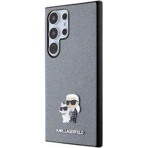 Plastové puzdro Karl Lagerfeld na Samsung Galaxy S24 Ultra 5G S928 KLHCS24SPSAKCMPG Saffiano Karl and Choupette Metal Pin sivé