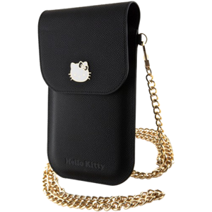 Univerzálne puzdro Hello Kitty na smartfón HKOWBPGHDLMK PU Metal Logo Leather Wallet Phone Bag čierne