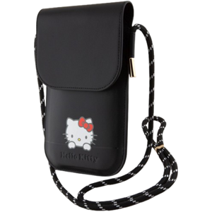 Univerzálne puzdro Hello Kitty na smartfón HKOWBSKCDKK PU Daydreaming Logo Leather Wallet Phone Bag čierne
