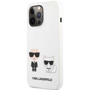 Silikónové puzdro Karl Lagerfeld na Apple iPhone 13 Pro KLHCP13LSSKCW Karl Lagerfeld and Choupette Liquid Silicone biele