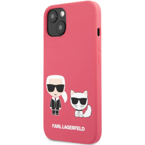 Silikónové puzdro Karl Lagerfeld na Apple iPhone 13 Mini KLHCP13SSSKCP Karl Lagerfeld and Choupette Liquid Silicone červené
