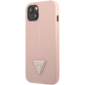 Plastové puzdro Guess na Apple iPhone 13 GUHCP13MPSATLP PU Saffiano Triangle ružové