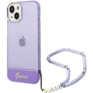 Plastové puzdro Guess na Apple iPhone 14 Plus GUHCP14MHGCOHU IML Electro Cam w. Strap Translucent fialové