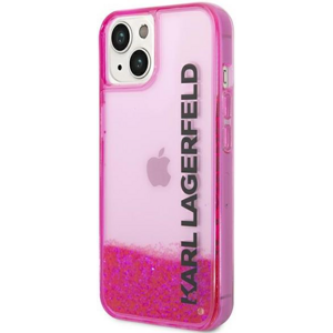 Plastové puzdro Karl Lagerfeld na Apple iPhone 14 Plus KLHCP14MLCKVF Liquid Glitter Translucent Elongated Logo ružové