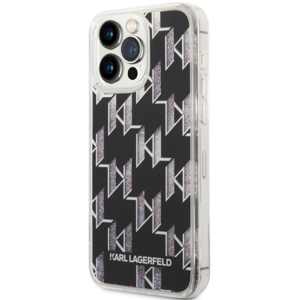 Plastové puzdro Karl Lagerfeld na Apple iPhone 14 Pro Max KLHCP14XLMNMK Monogram Liquid Glitter čierne