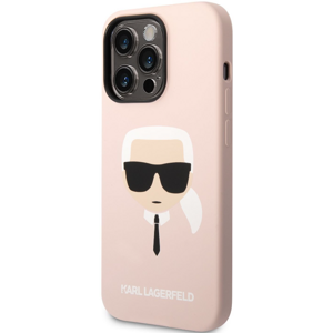 Silikónové puzdro Karl Lagerfeld na Apple iPhone 14 Pro Max KLHMP14XSLKHLP Liquid Silicone Karl Head MagSafe ružové