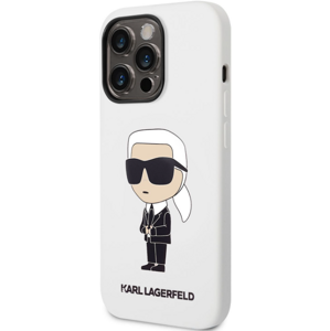 Silikónové puzdro Karl Lagerfeld na Apple iPhone 14 Pro KLHCP14LSNIKBCH Liquid Silicone Ikonik NFT biele
