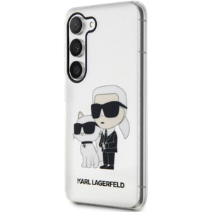 Plastové puzdro Karl Lagerfeld na Samsung Galaxy S23 5G S911 KLHCS23SHNKCTGT IML Glitter Karl and Choupette NFT transparentné