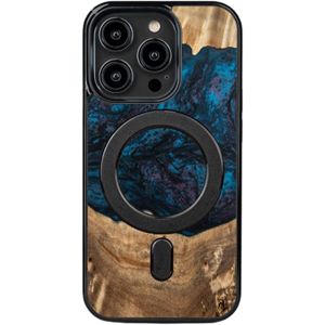 Drevené puzdro na Apple iPhone 14 Pro Max Bewood Unique Neptune MagSafe Wood and Resin modro-čierne
