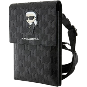 Univerzálne puzdro Karl Lagerfeld na smartfón KLWBSAKHPKK Saffiano Monogram Wallet Phone Bag Ikonik NFT čierne