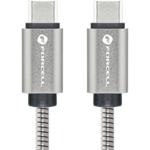 Forcell F-Energy E-Mark Metal C239, USB-C na USB-C, QC4.0 5A/20V PD100W, 1m, strieborný